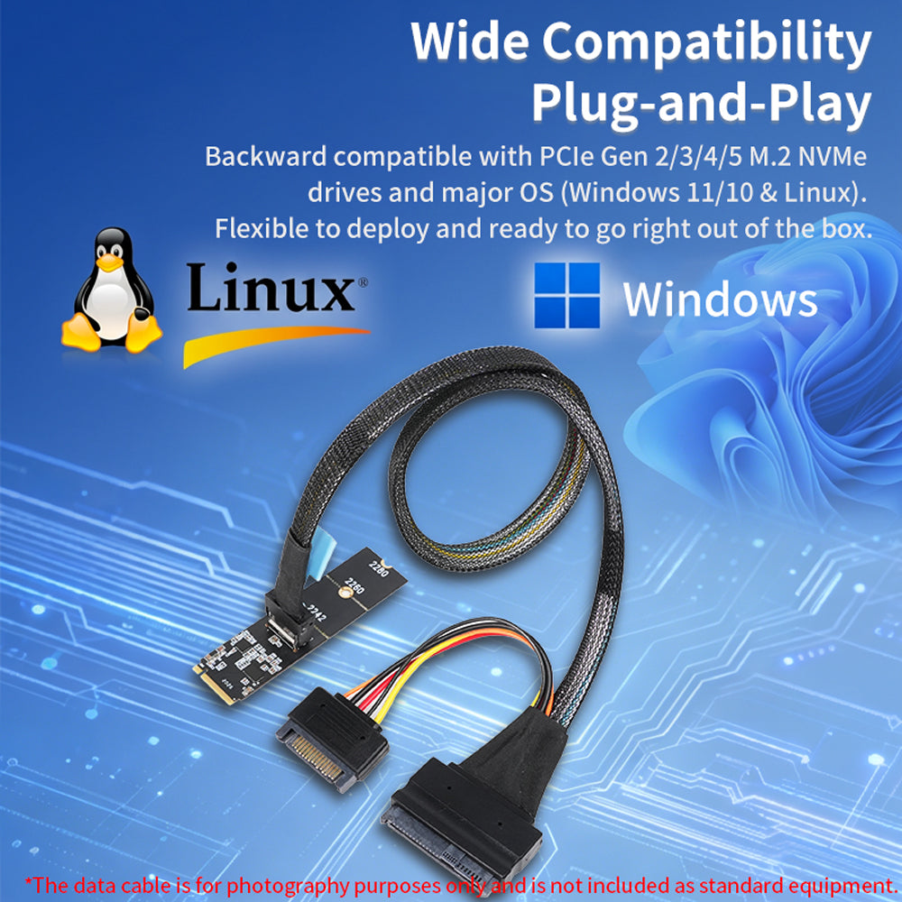 Lekuo M.2 M-Key to MCIO 4i Adapter Card – PCIe 5.0 x4 128Gbps for Server & Workstation