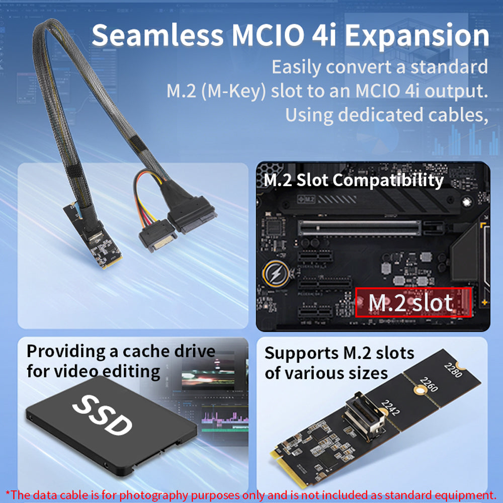 Lekuo M.2 M-Key to MCIO 4i Adapter Card – PCIe 5.0 x4 128Gbps for Server & Workstation