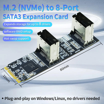 Lekuo 8-Port M.2 PCIe 3.0 SATA Expansion Card
