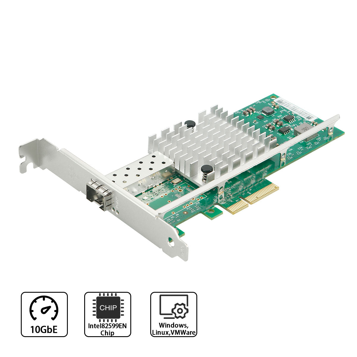 PCIe x4 SFP+ 10G Ethernet Network Card front view showing connector and circuit board