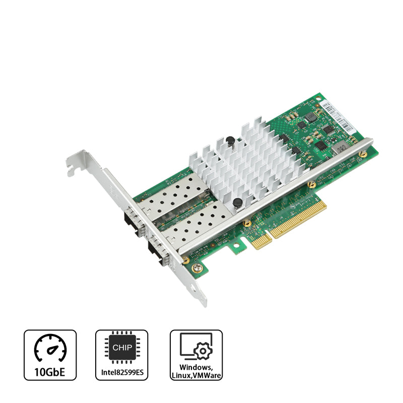 SFP+ transceivers connected to 10G Ethernet network adapter ports