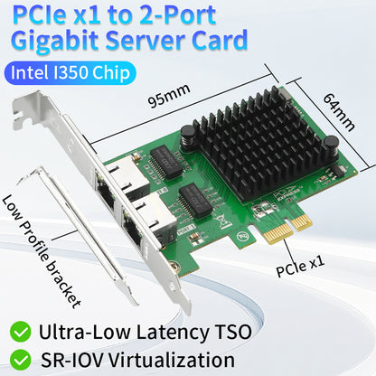 Lekuo PCIe 2포트 기가비트 이더넷 네트워크 카드 