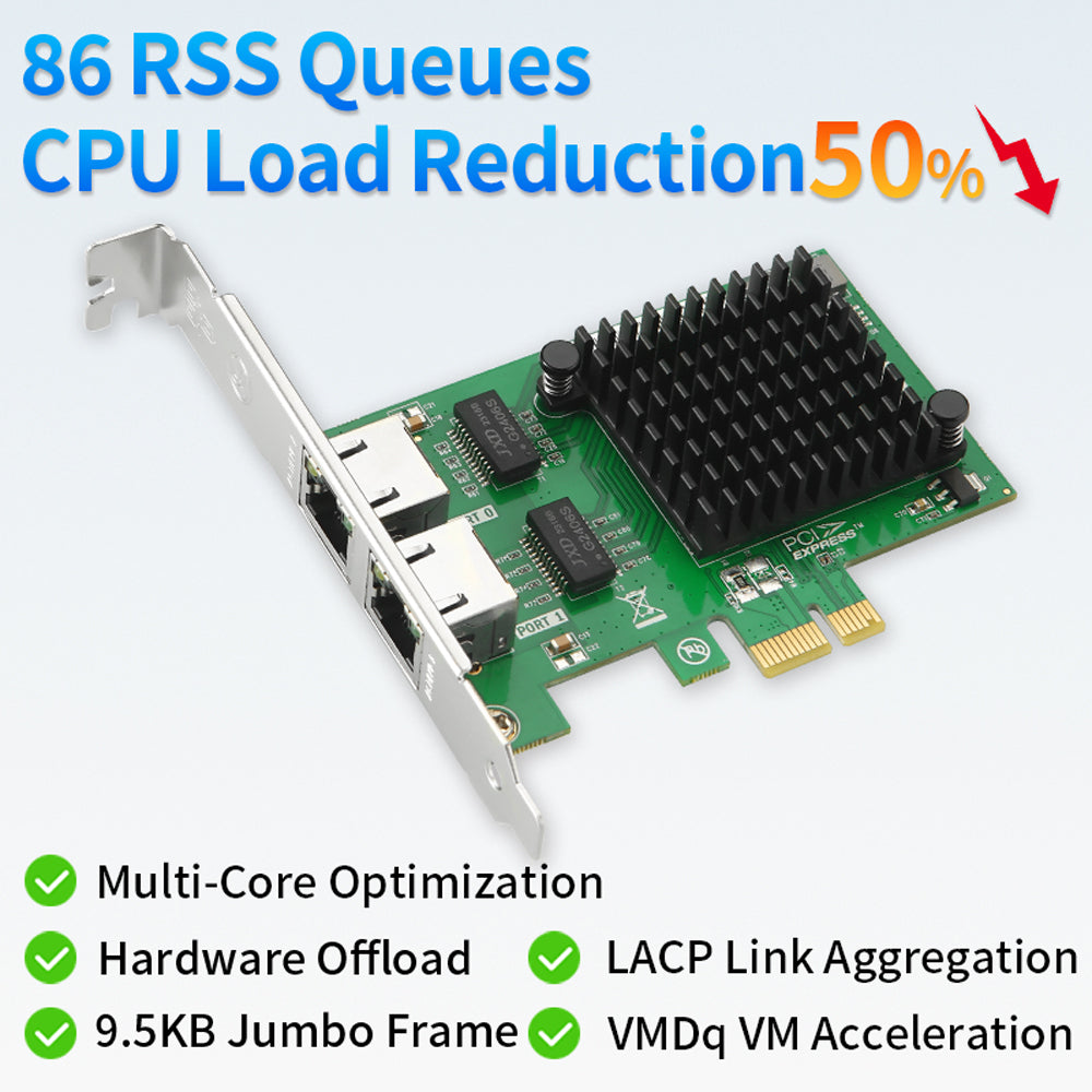 Lekuo PCIe 2포트 기가비트 이더넷 네트워크 카드 