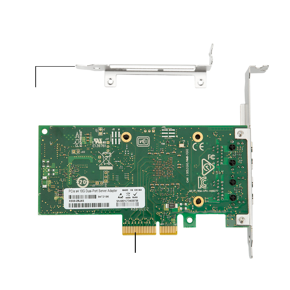 X550-T2 10GbE Dual Port PCIe X4 Server Network Card with Intel X550 CHIP 4 RJ45 10G NIC 10 Gigabit Ethernet Adapter for PC
