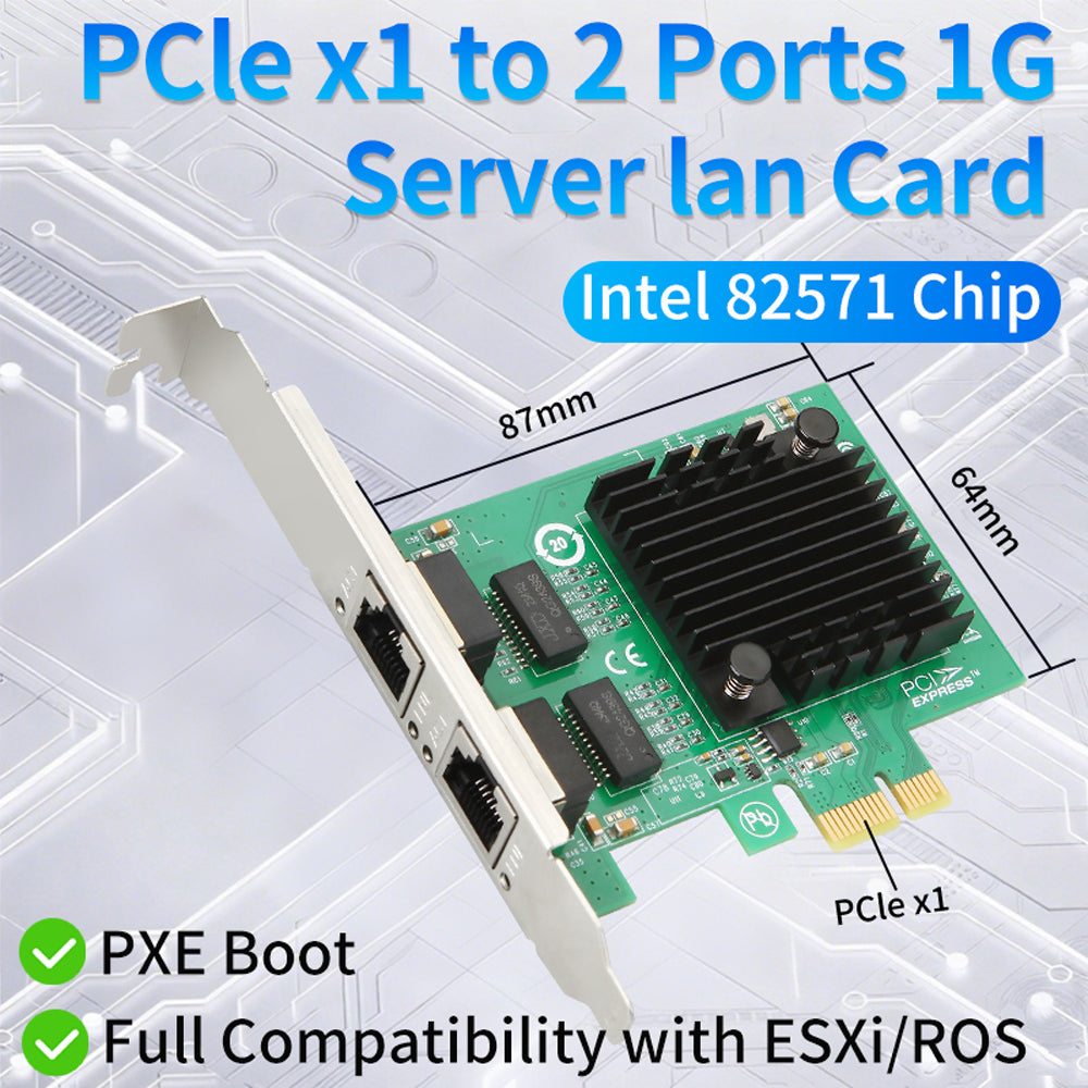 Lekuo Network Card Front View with Dual RJ-45 Gigabit Ethernet Ports and LED Indicators