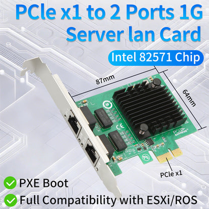 Lekuo Network Card Front View with Dual RJ-45 Gigabit Ethernet Ports and LED Indicators