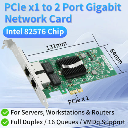 Lekuo PCIe 2ポート 1G RJ45 ネットワークカード – サーバーおよびワークステーション向け Intel 82576 チップセット