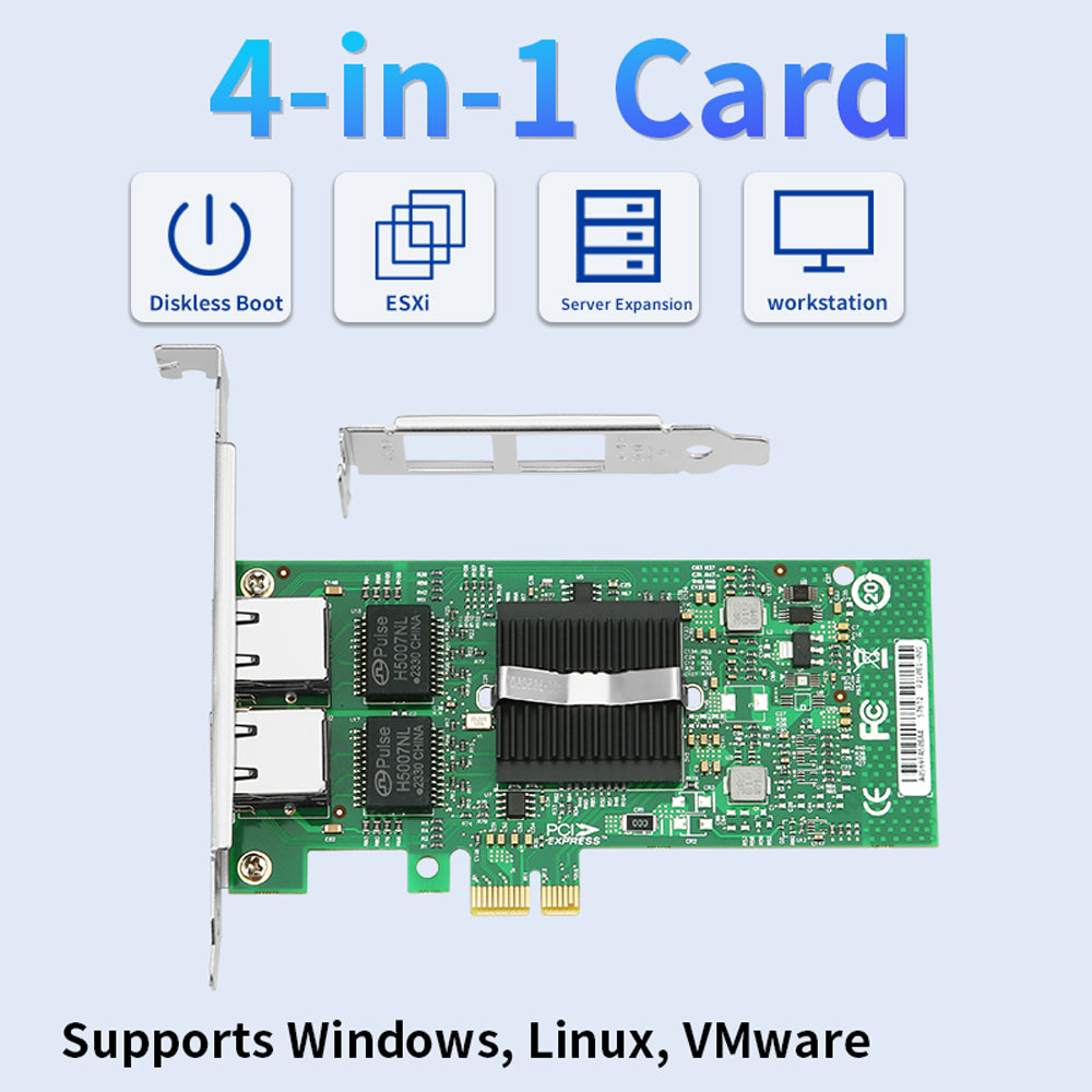 Lekuo PCIe 2ポート 1G RJ45 ネットワークカード – サーバーおよびワークステーション向け Intel 82576 チップセット