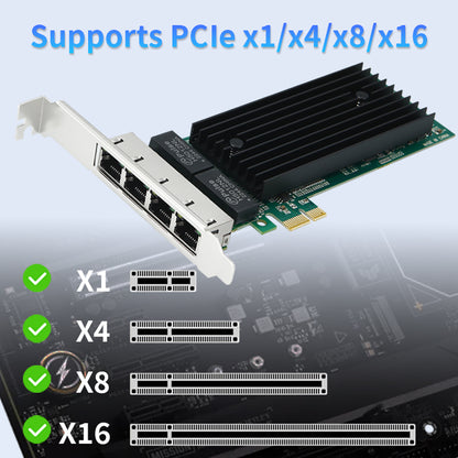 Lekuo 4-port network adapter installation in PCIe slot for workstation and server