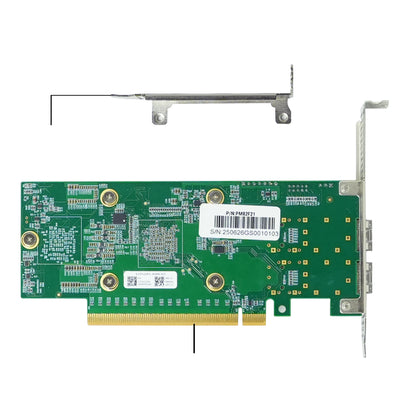 Network adapter back panel with PCIe x16 connector and mounting bracket