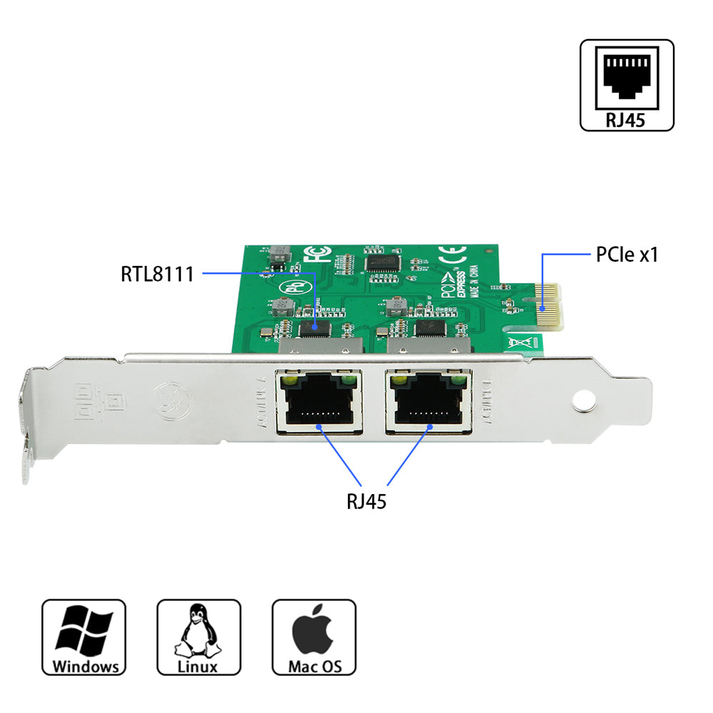 Lekuo 2 Port PCle to 1G Network Card,RTL8111 chip - Image 5