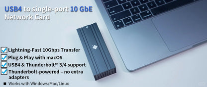 USB4 to 10Gbps Single RJ45 Port Ethernet Adapter, Thunderbolt 3/4 Compatible, iMac Supported